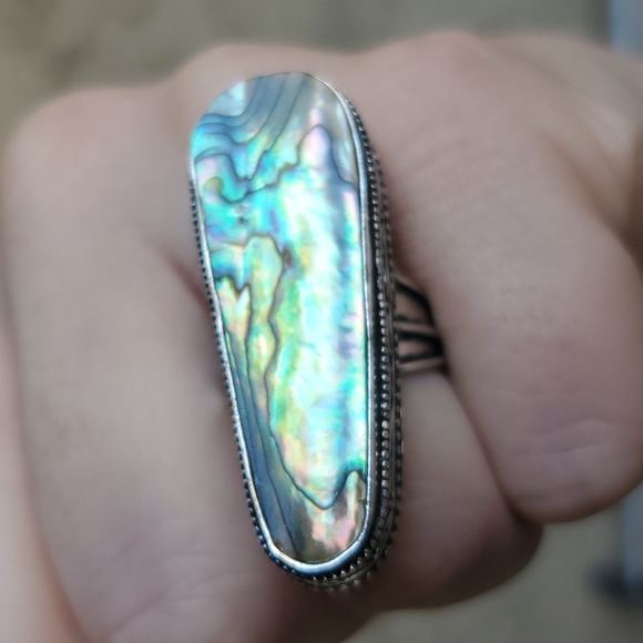 New Oversized Abalone Shell 925 Silver Statement Ring. - Picture 13 of 16